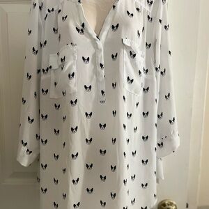 Torrid White Blouse with French Bulldog Print Size 2X